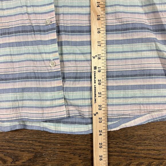 Eddie Bauer Shirt Womens Medium Blue Pink Striped Button Up Short Sleeve Blouse - Picture 7 of 8